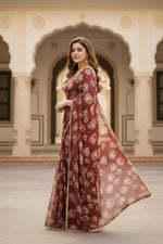 Load image into Gallery viewer, Georgette Printed Saree With Unstitched Blouse(maroon)
