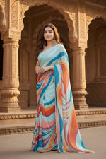 Load image into Gallery viewer, Georgette Printed Saree With Unstitched Blouse(Blue)
