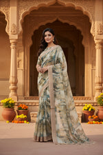 Load image into Gallery viewer, Cotton Digital Printed Saree With  Unstitched Blouse(Jungle Green)
