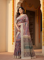 Load image into Gallery viewer, Cotton Digital Printed Saree With  Unstitched Blouse(Salmon)
