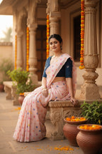 Soft Linen Digital Print Saree With Unstitched Blouse(Pink)