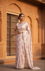 Load image into Gallery viewer, Designer Satin Silk Saree With Unstitched Blouse(Salmon)
