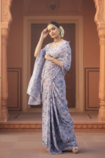 Load image into Gallery viewer, Designer Satin Mulberry Silk Printed Sarees With Unstitched Blouse(Lavender)
