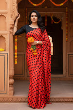 Load image into Gallery viewer, Satin Silk Printed Saree With Unstitched Blouse(Red)
