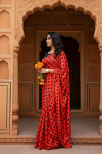 Load image into Gallery viewer, Satin Silk Printed Saree With Unstitched Blouse(Red)

