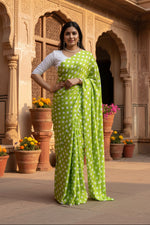 Load image into Gallery viewer, Satin Silk Printed Saree With Unstitched Blouse(Green)
