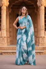 Load image into Gallery viewer, Mulmul Cotton Printed Saree with Unstitched Blouse(Blue)
