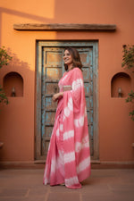 Load image into Gallery viewer, Mulmul Cotton Printed Saree with Unstitched Blouse(Pink)
