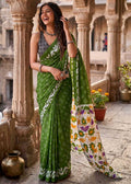 Pure Cotton Bagru Block Printed Saree With Unstitched Blouse(Green)