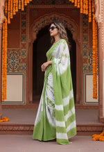 Load image into Gallery viewer, Mulmul Cotton Designer Saree With Unstitched Blouse(Green)

