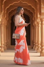 Load image into Gallery viewer, Mulmul Cotton Designer Saree With Unstitched Blouse(Orange)
