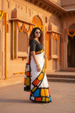Load image into Gallery viewer, Mulmul Cotton Printed Saree With Unstitched Blouse(Black)
