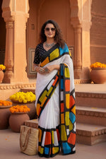 Load image into Gallery viewer, Mulmul Cotton Printed Saree With Unstitched Blouse(Black)
