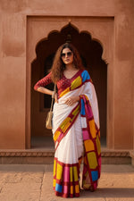 Load image into Gallery viewer, Mulmul Cotton Printed Saree With Unstitched Blouse(Wine)
