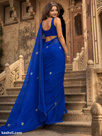 Exclusive  Georgette Handwork Saree With Unstitched Blouse(Blue)