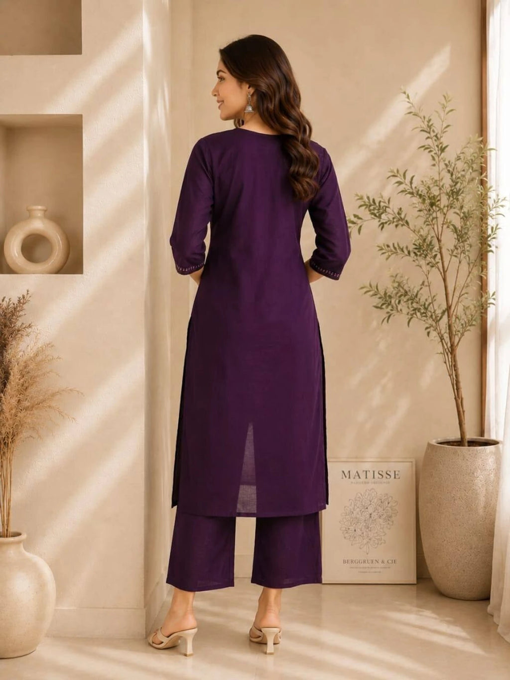 Cotton Kurti Palazzo Set(Dark Wine)