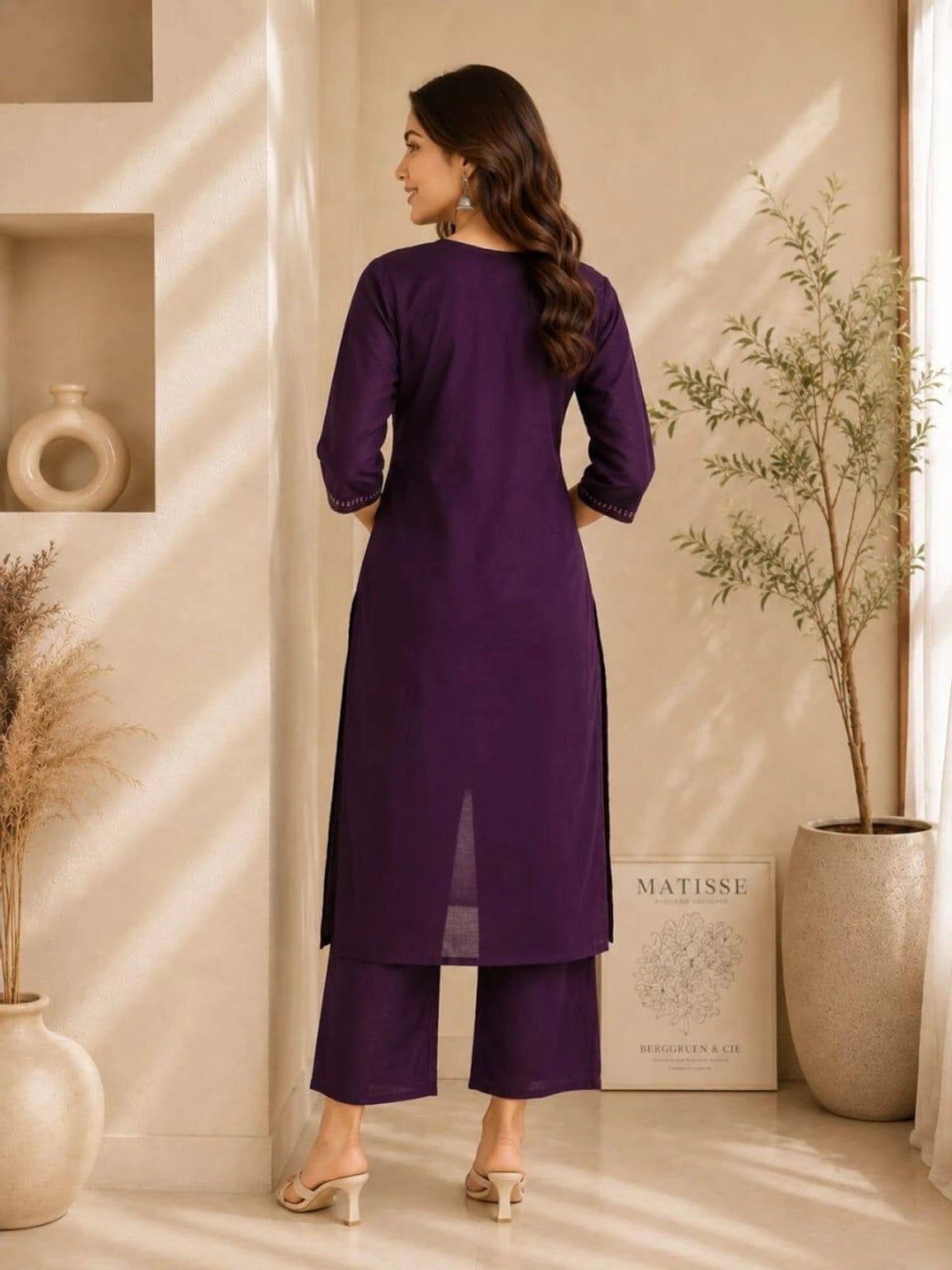 Cotton Kurti Palazzo Set(Dark Wine)