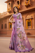 Cotton Printed Saree With Unstitched Blouse(Multicolor)