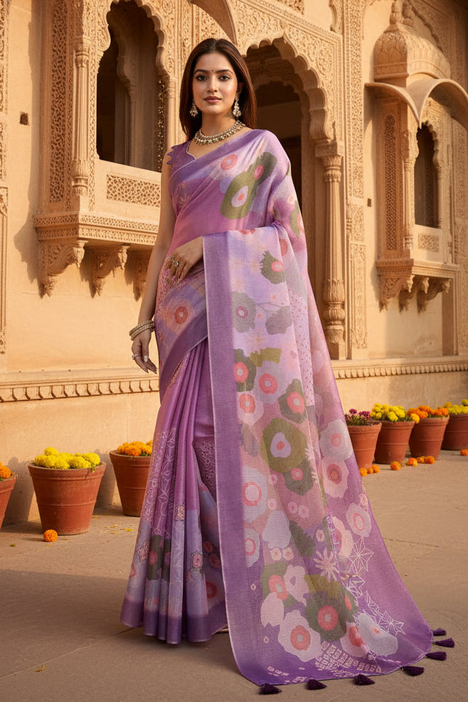 Cotton Printed Saree With Unstitched Blouse(Multicolor)