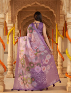 Cotton Printed Saree With Unstitched Blouse(Multicolor)