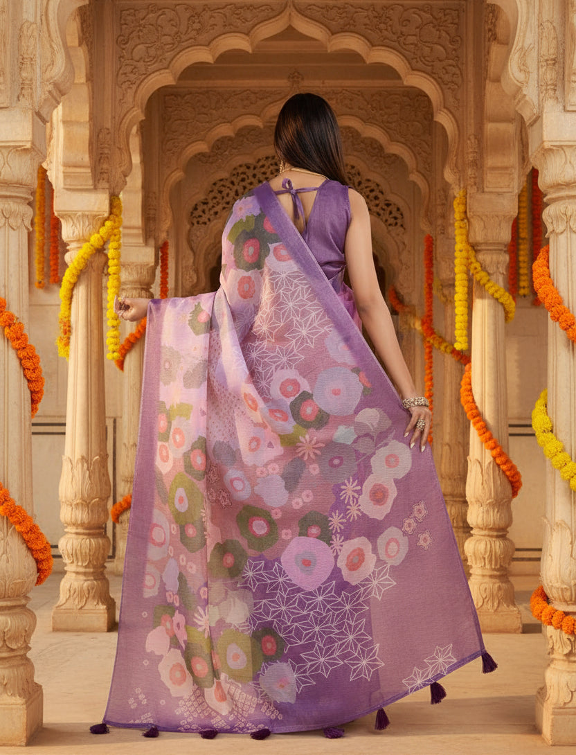 Cotton Printed Saree With Unstitched Blouse(Multicolor)
