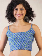 Mulmul Cotton Printed Pocket Saree With Unstitched Blouse(Sky Blue)