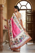 Mulmul Cotton Digital Print Saree With Unstitched Blouse(Violet)