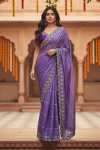 Designer Georgette Saree With Unstitched Blouse(Lavender)
