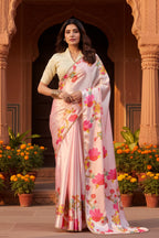 Satin Silk Party Wear Saree With Unstitched Blouse(Light Pink)