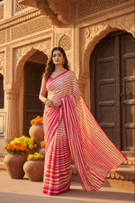 Load image into Gallery viewer, Satin Silk  Printed Saree With Unstitched Blouse(white)
