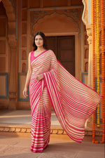 Load image into Gallery viewer, Satin Silk  Printed Saree With Unstitched Blouse(white)
