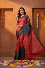 Load image into Gallery viewer, Satin Silk Printed Saree With Unstitched Blouse(Red)
