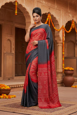 Load image into Gallery viewer, Satin Silk Printed Saree With Unstitched Blouse(Red)
