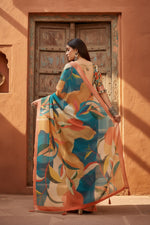 Load image into Gallery viewer, Cotton Linen Printed Sarees With unstitched Blouse(Multicolor)

