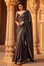 Rangoli Silk Designer Saree With Unstitched Blouse(Brown)