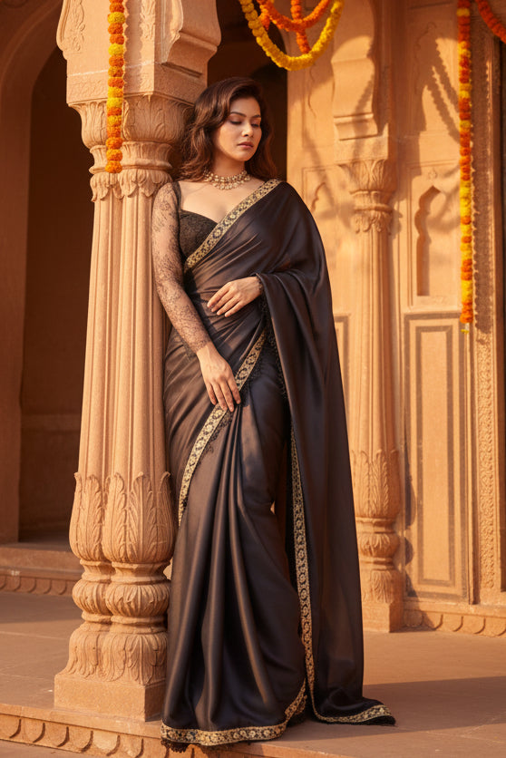 Rangoli Silk Designer Saree With Unstitched Blouse(Brown)
