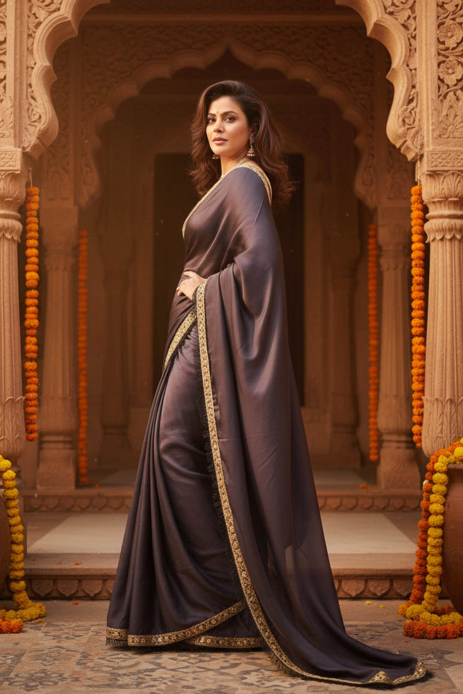 Rangoli Silk Designer Saree With Unstitched Blouse(Brown)